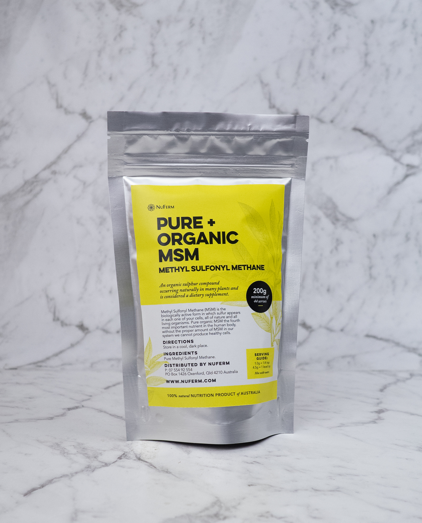 Methylsulfonylmethane (MSM) is the biologically active form in which sulfur appears in each one of your cells, all of nature and all living organisms.